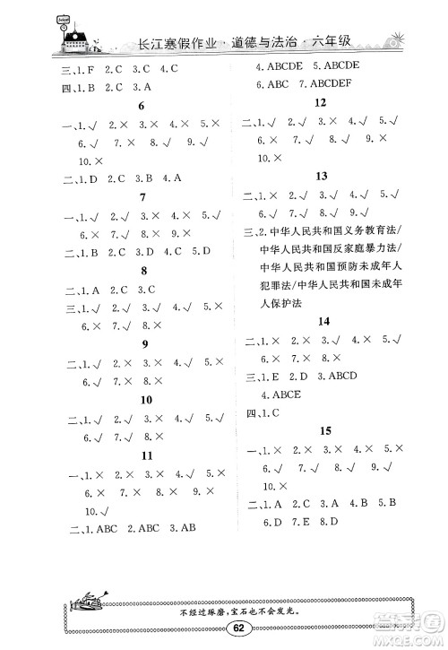 崇文书局2025年长江寒假作业六年级道德与法治通用版答案