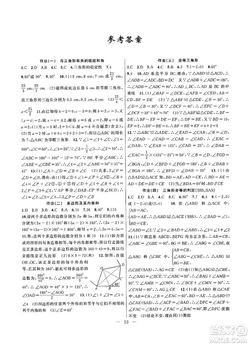 新疆青少年出版社2025年高效课堂系列寒假作业八年级数学通用版答案