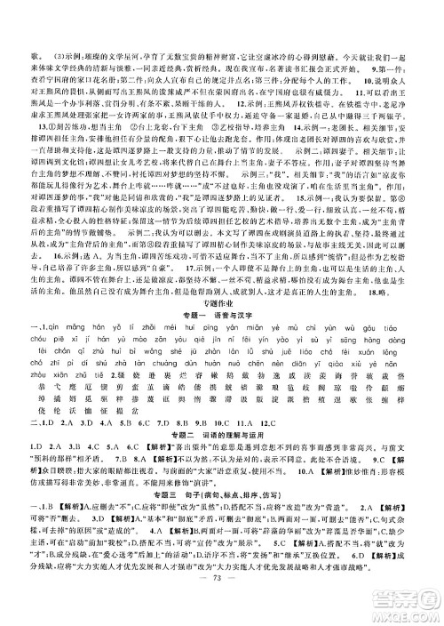 新疆青少年出版社2025年高效课堂系列寒假作业九年级语文通用版答案 新疆青少年出版社2025年高效课堂系列寒假作业九年级语文通用版答案