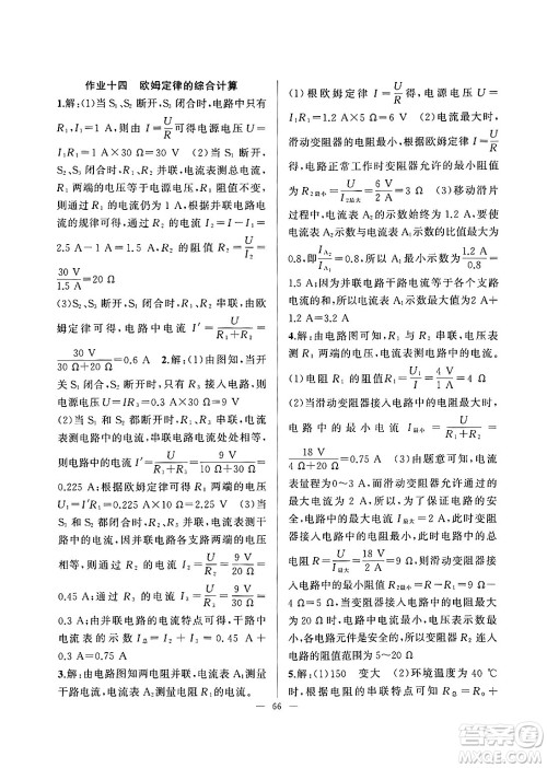 新疆青少年出版社2025年高效课堂系列寒假作业九年级物理通用版答案 新疆青少年出版社2025年高效课堂系列寒假作业九年级物理通用版答案