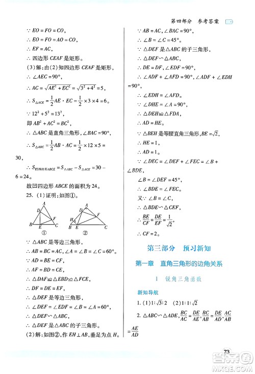 陕西师范大学出版总社有限公司2025年寒假作业与生活九年级数学北师大版答案