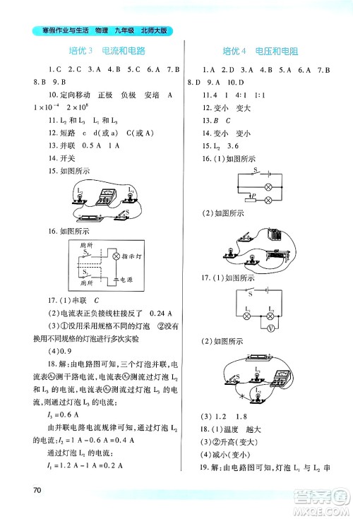 陕西师范大学出版总社有限公司2025年寒假作业与生活九年级物理北师大版答案