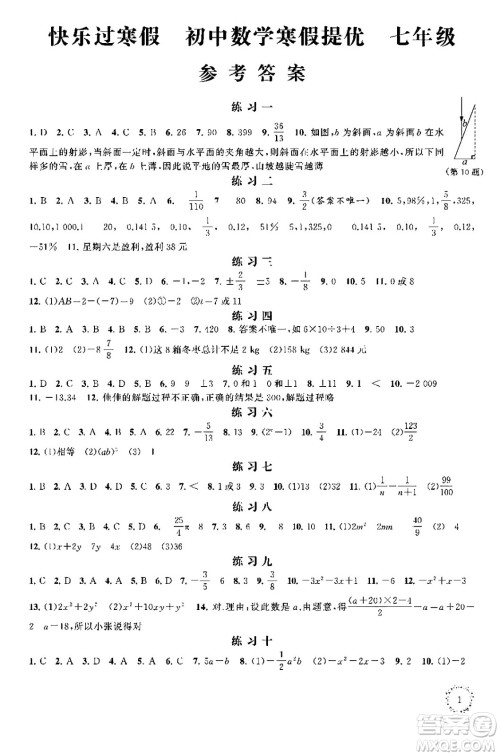 江苏凤凰科学技术出版社2025年快乐过寒假初中数学寒假提优七年级数学通用版答案