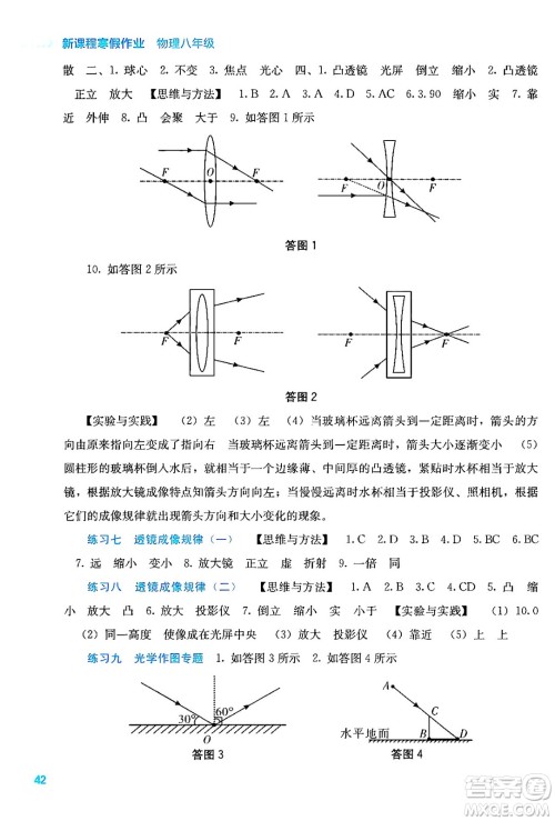 广西教育出版社2025年新课程寒假作业八年级物理通用版答案