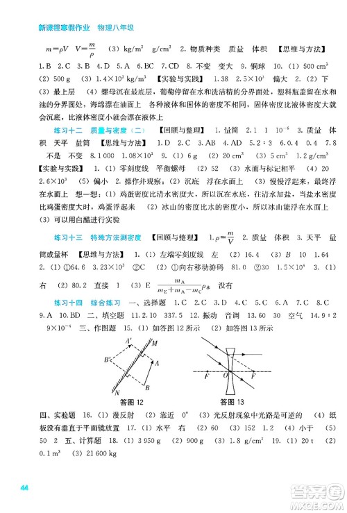 广西教育出版社2025年新课程寒假作业八年级物理通用版答案