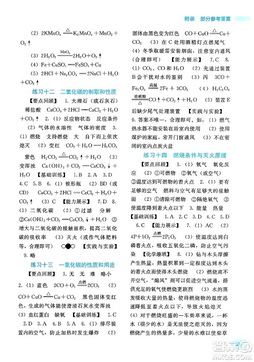 广西教育出版社2025年新课程寒假作业九年级化学通用版答案