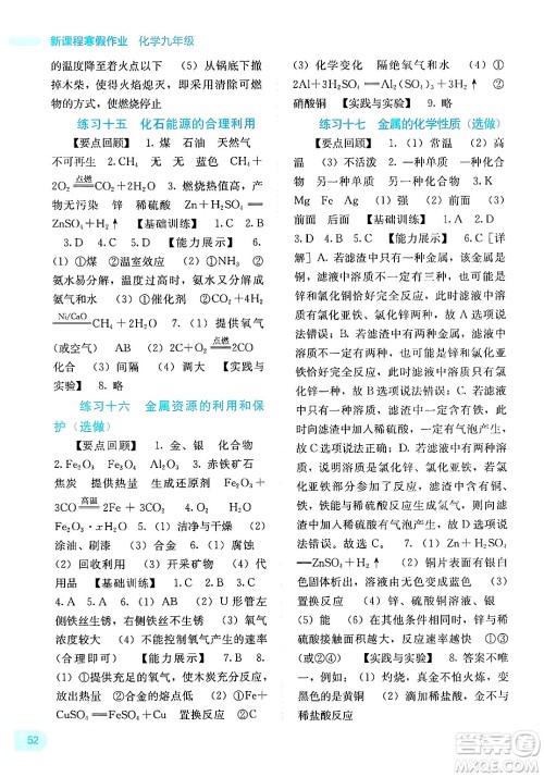 广西教育出版社2025年新课程寒假作业九年级化学通用版答案