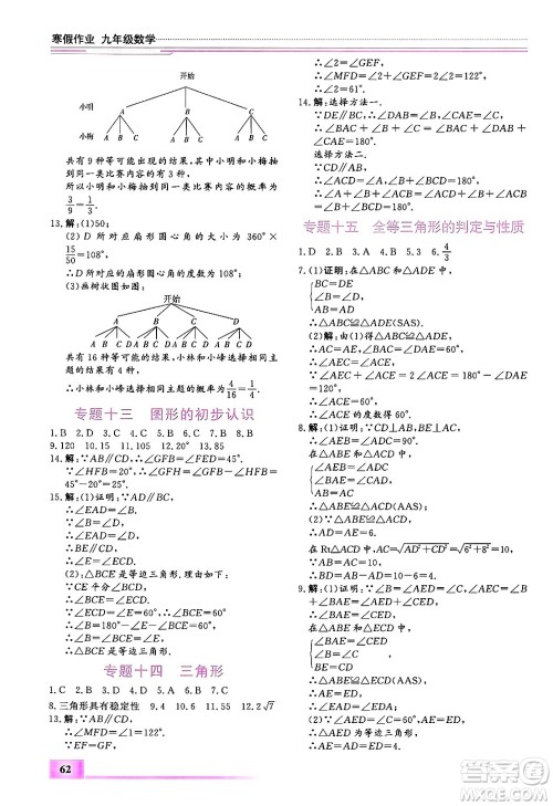 内蒙古大学出版社2025年文轩假期生活指导寒假作业九年级数学通用版答案
