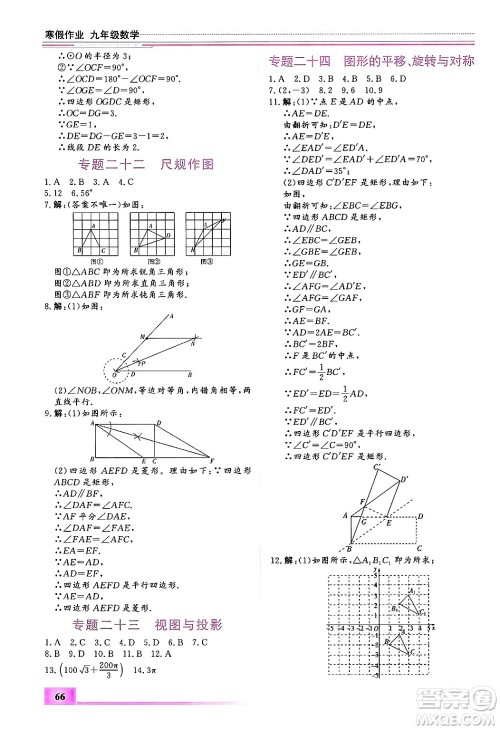 内蒙古大学出版社2025年文轩假期生活指导寒假作业九年级数学通用版答案