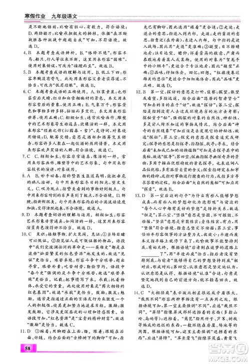 内蒙古大学出版社2025年文轩假期生活指导寒假作业九年级语文通用版答案