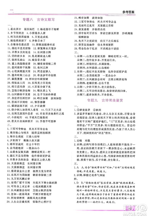 内蒙古大学出版社2025年文轩假期生活指导寒假作业九年级语文通用版答案