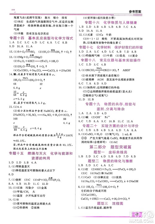 内蒙古大学出版社2025年文轩假期生活指导寒假作业九年级化学通用版答案