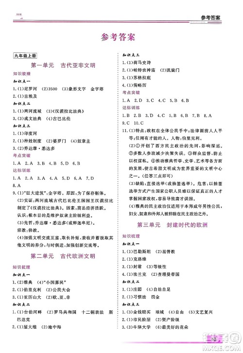 内蒙古大学出版社2025年文轩假期生活指导寒假作业九年级历史通用版答案