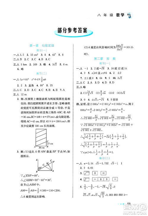 北京教育出版社2025年寒假作业八年级数学通用版答案