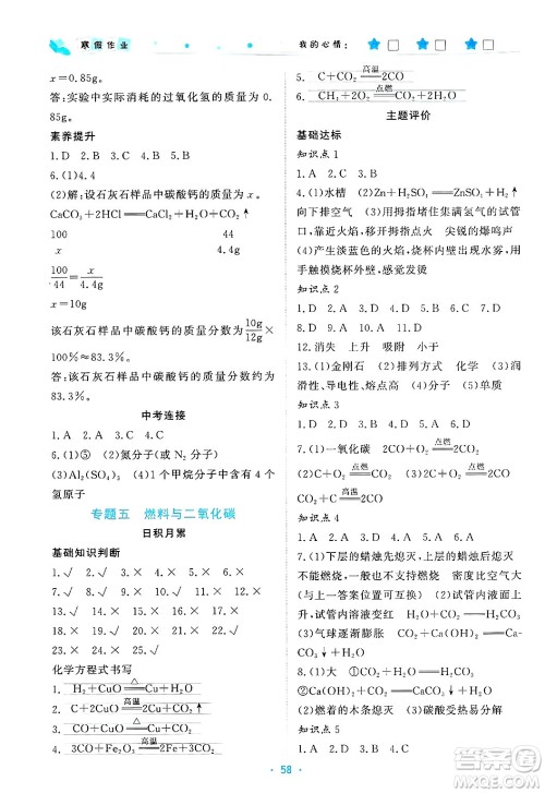 北京教育出版社2025年寒假作业九年级化学通用版答案
