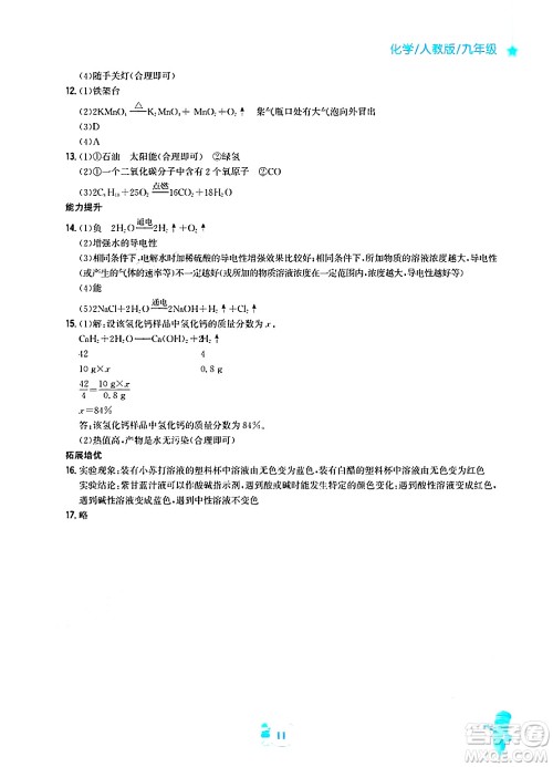 安徽教育出版社2025年寒假作业九年级化学人教版答案