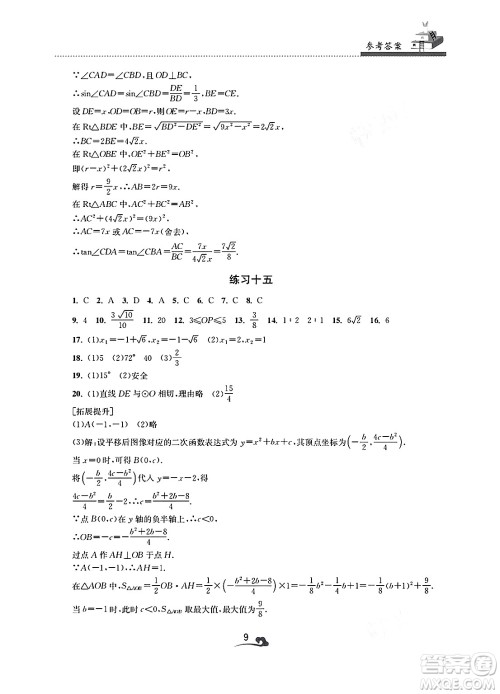 江苏凤凰美术出版社2025年快乐寒假学习生活九年级数学通用版答案