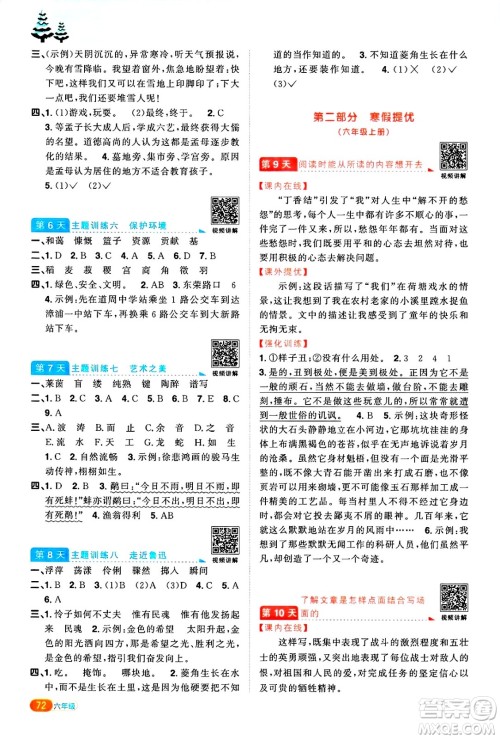 江西教育出版社2025年阳光同学寒假衔接六年级语文通用版答案