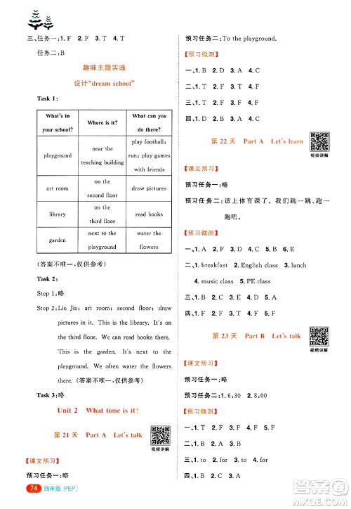 江西教育出版社2025年阳光同学寒假衔接四年级英语人教PEP版答案