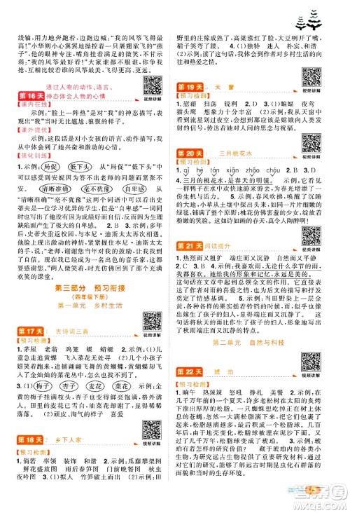 江西教育出版社2025年阳光同学寒假衔接四年级语文通用版答案