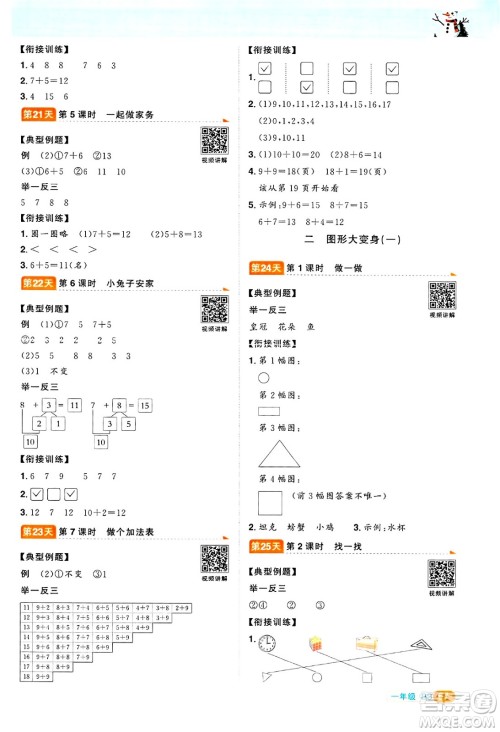 江西教育出版社2025年阳光同学寒假衔接一年级数学北师大版答案