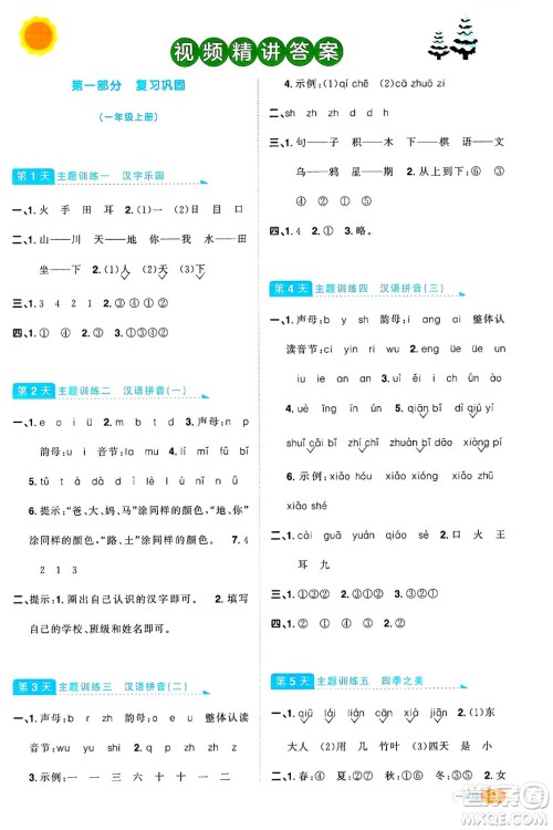 江西教育出版社2025年阳光同学寒假衔接一年级语文通用版湖北专版答案 江西教育出版社2025年阳光同学寒假衔接一年级语文通用版湖北专版答案