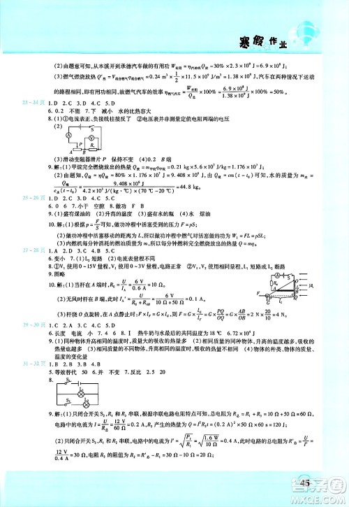 中原农民出版社2025年豫新锐寒假作业假期园地九年级物理人教版答案