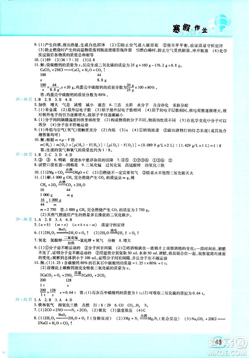 中原农民出版社2025年豫新锐寒假作业假期园地九年级化学通用版答案 中原农民出版社2025年豫新锐寒假作业假期园地九年级化学通用版答案