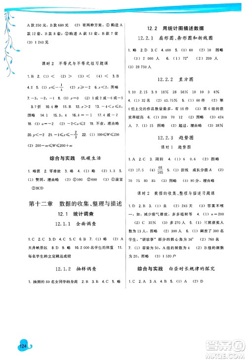 福建人民出版社2025年春顶尖课课练七年级数学下册人教版答案