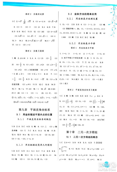 福建人民出版社2025年春顶尖课课练七年级数学下册人教版答案