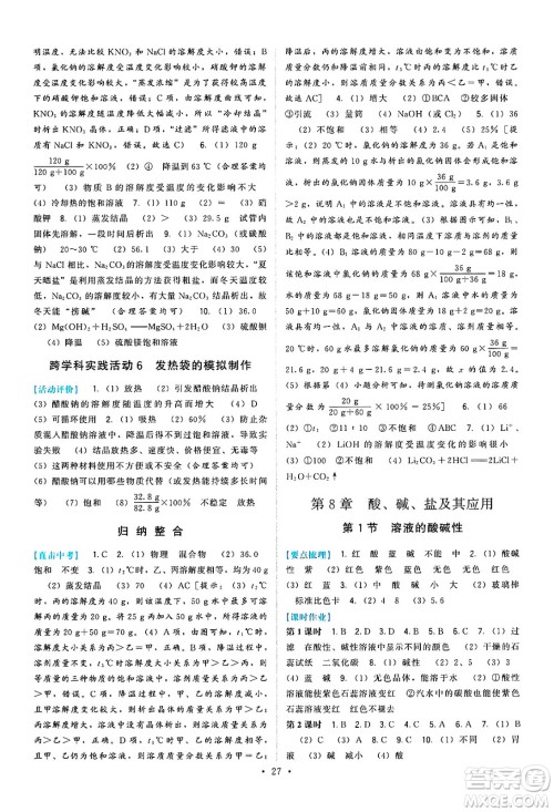 福建人民出版社2025年春顶尖课课练九年级化学下册沪教版答案