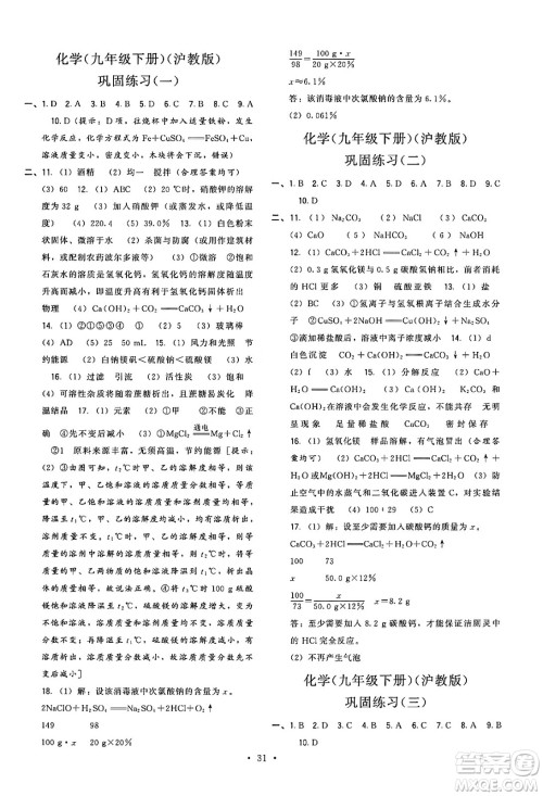 福建人民出版社2025年春顶尖课课练九年级化学下册沪教版答案