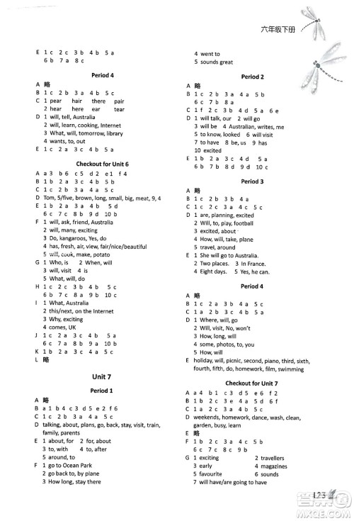 译林出版社2025年春课课练小学英语六年级英语下册通用版答案