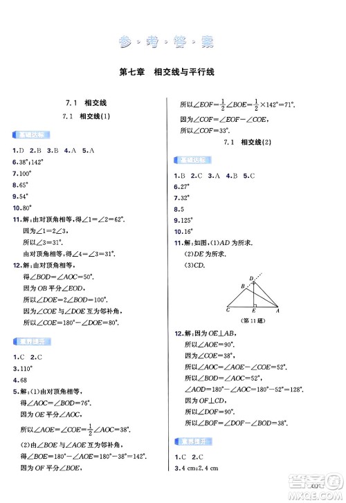 天津教育出版社2025年春学习质量监测七年级数学下册人教版答案 天津教育出版社2025年春学习质量监测七年级数学下册人教版答案