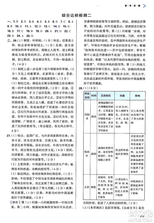 天津教育出版社2025年春学习质量监测七年级历史下册人教版答案