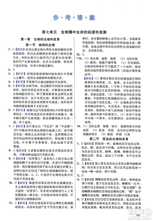 天津教育出版社2025年春学习质量监测八年级生物下册人教版答案