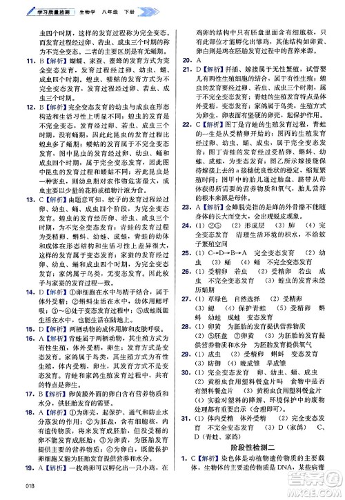 天津教育出版社2025年春学习质量监测八年级生物下册人教版答案
