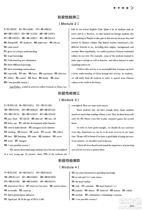 天津教育出版社2025年春学习质量监测九年级英语下册外研版答案