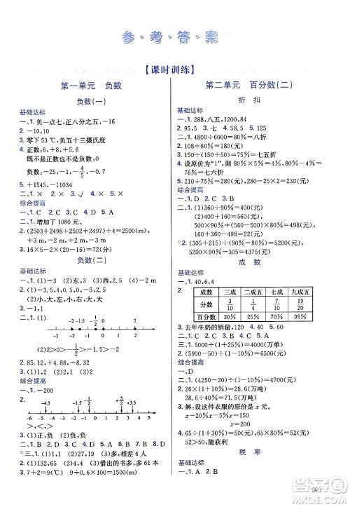 天津教育出版社2025年春学习质量监测六年级数学下册人教版答案 天津教育出版社2025年春学习质量监测六年级数学下册人教版答案
