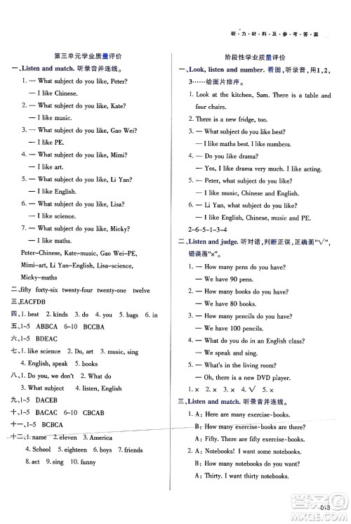 天津教育出版社2025年春学习质量监测四年级英语下册人教版答案 天津教育出版社2025年春学习质量监测四年级英语下册人教版答案