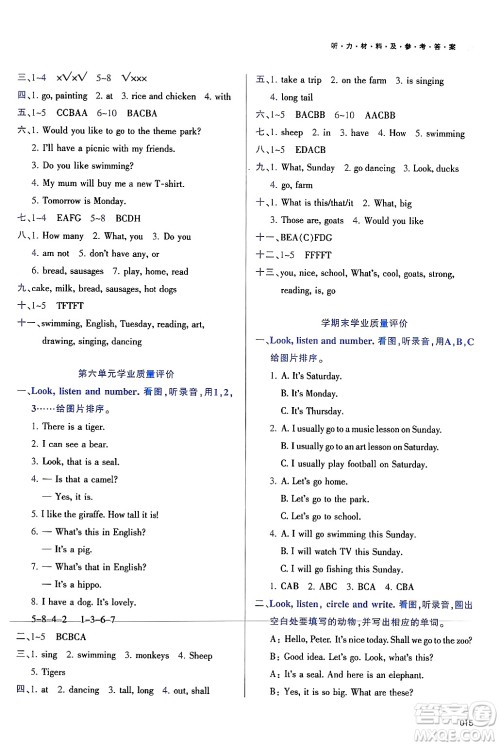 天津教育出版社2025年春学习质量监测四年级英语下册人教版答案 天津教育出版社2025年春学习质量监测四年级英语下册人教版答案