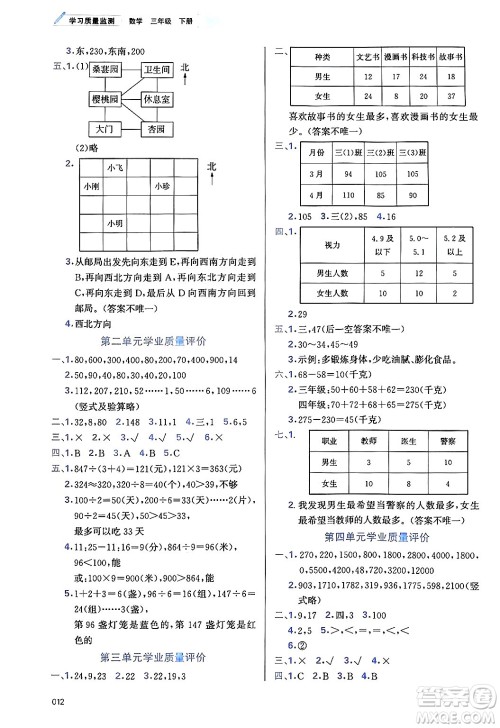 天津教育出版社2025年春学习质量监测三年级数学下册人教版答案 天津教育出版社2025年春学习质量监测三年级数学下册人教版答案
