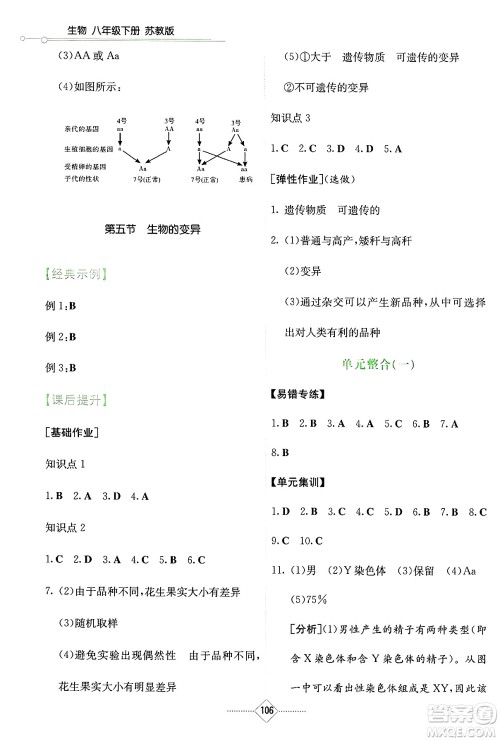 湖南教育出版社2025年春学法大视野八年级生物下册苏教版答案