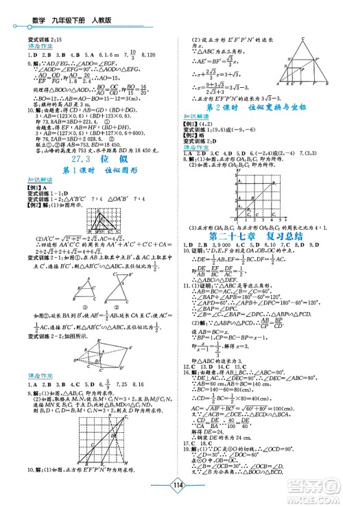 湖南教育出版社2025年春学法大视野九年级数学下册人教版答案