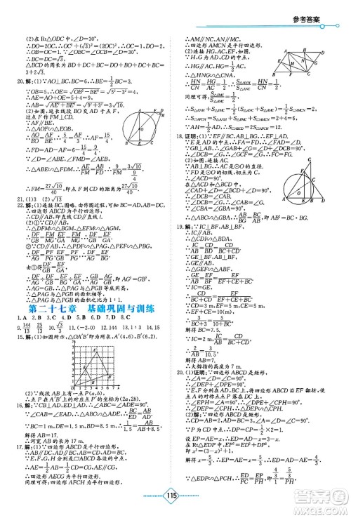 湖南教育出版社2025年春学法大视野九年级数学下册人教版答案
