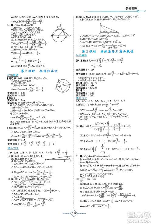 湖南教育出版社2025年春学法大视野九年级数学下册人教版答案