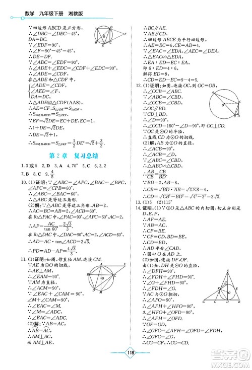湖南教育出版社2025年春学法大视野九年级数学下册湘教版答案 湖南教育出版社2025年春学法大视野九年级数学下册湘教版答案