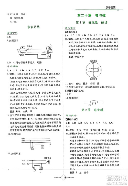 湖南教育出版社2025年春学法大视野九年级物理下册人教版答案