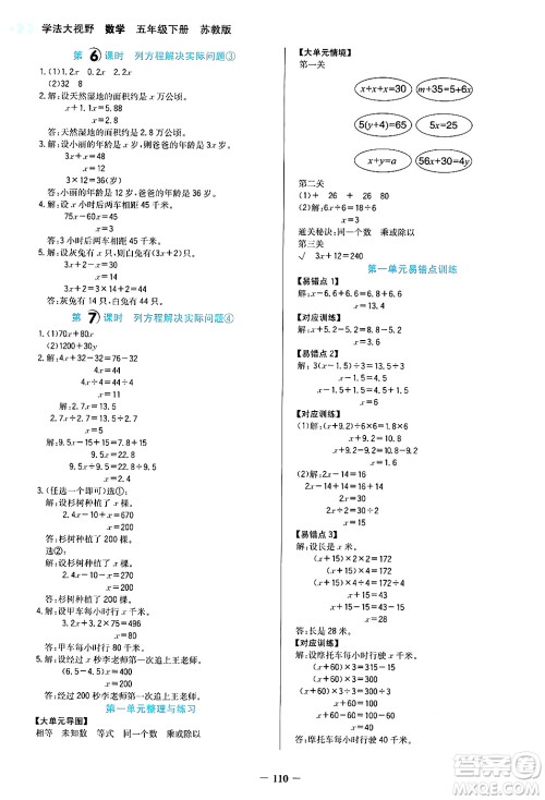 湖南教育出版社2025年春学法大视野五年级数学下册苏教版答案
