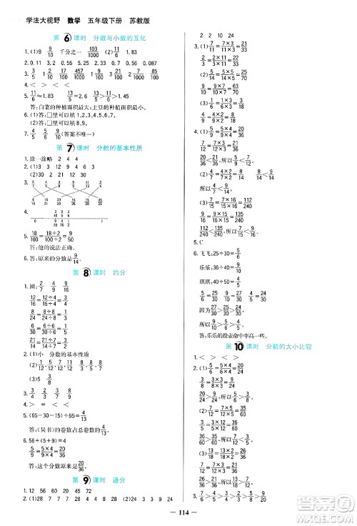 湖南教育出版社2025年春学法大视野五年级数学下册苏教版答案
